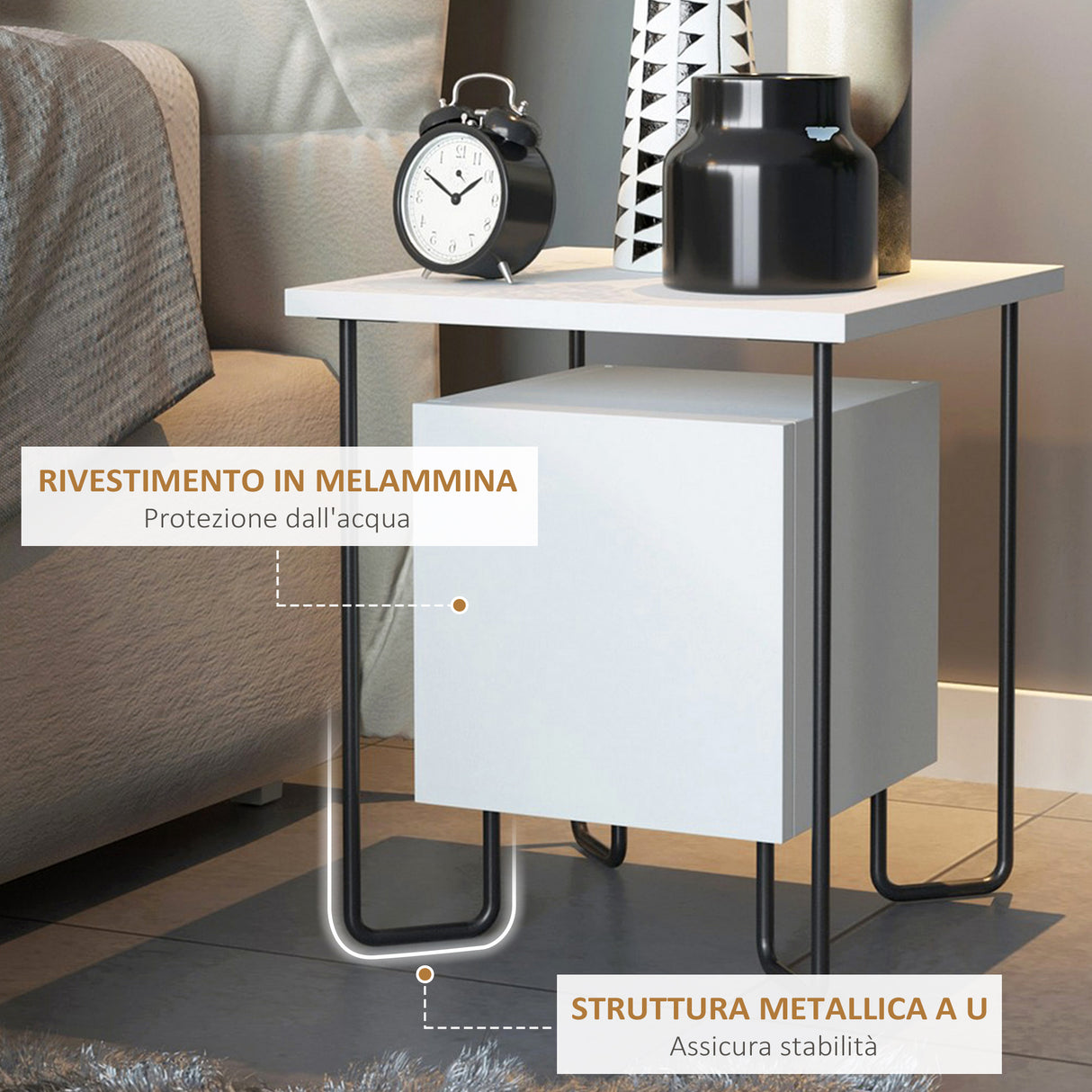 easycomfort easycomfort comodino moderno con armadietto e mensola in legno e gambe in metallo 40x40x45cm