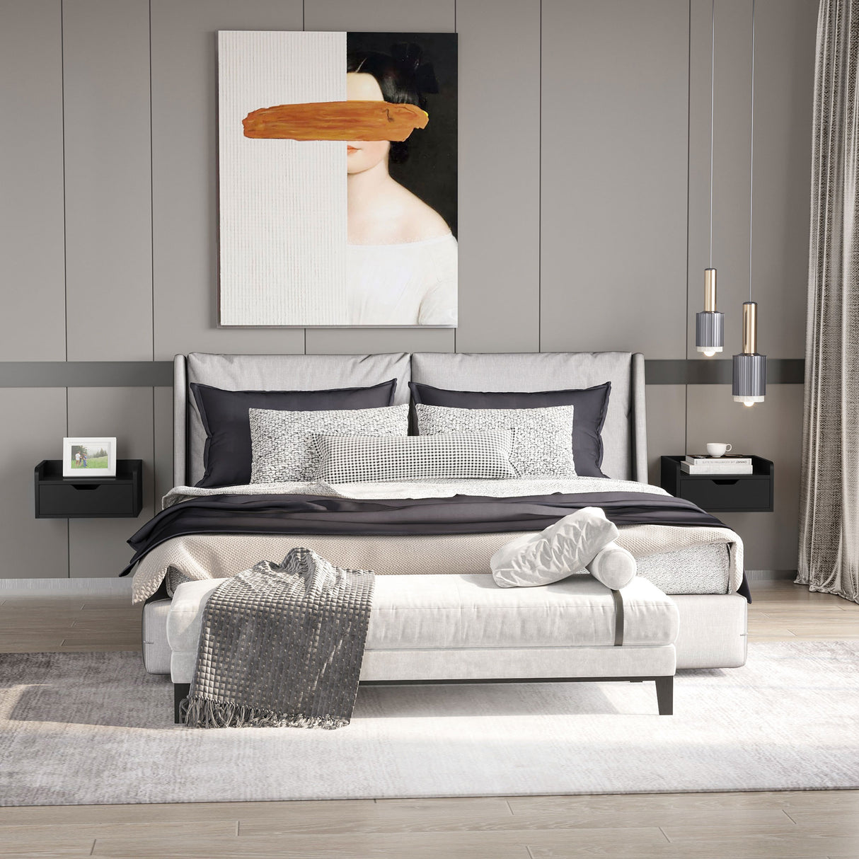 easycomfort easycomfort set 2 comodini sospesi in truciolato nero per camera da letto e soggiorno 40x30x19 5 cm nero