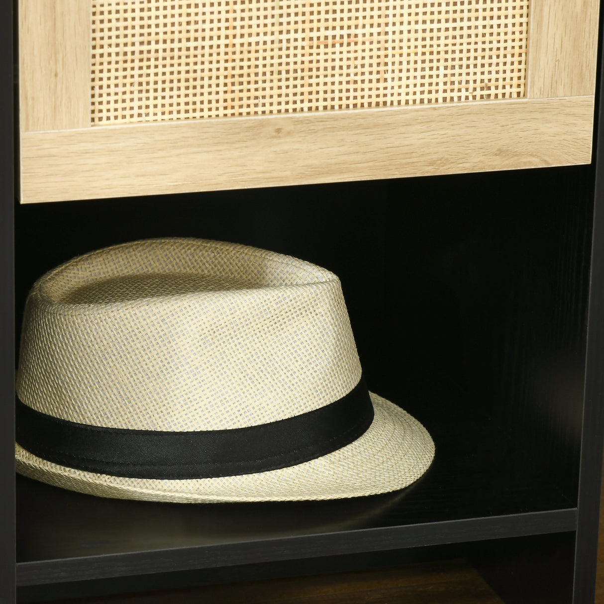 easycomfort easycomfort comodino stile boho chic in legno e rattan con cassetto e ripiano 40x40x50cm nero e naturale