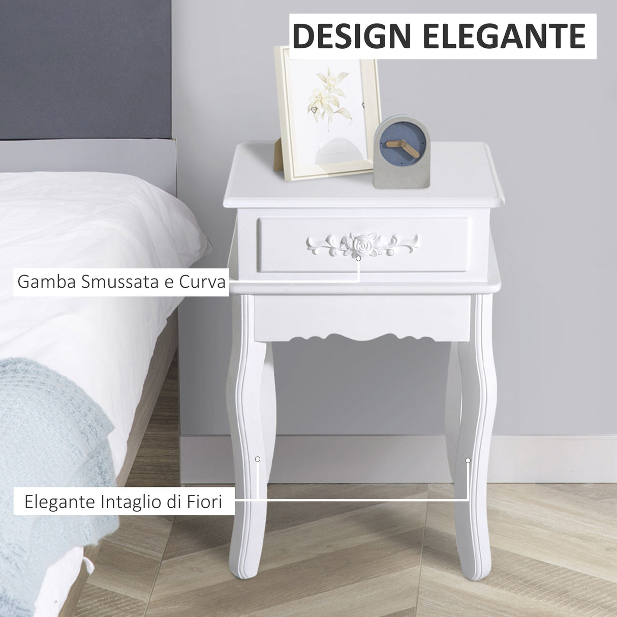 easycomfort easycomfort comodino con cassetto in legno bianco 40x35x60cm ean 8054111842914