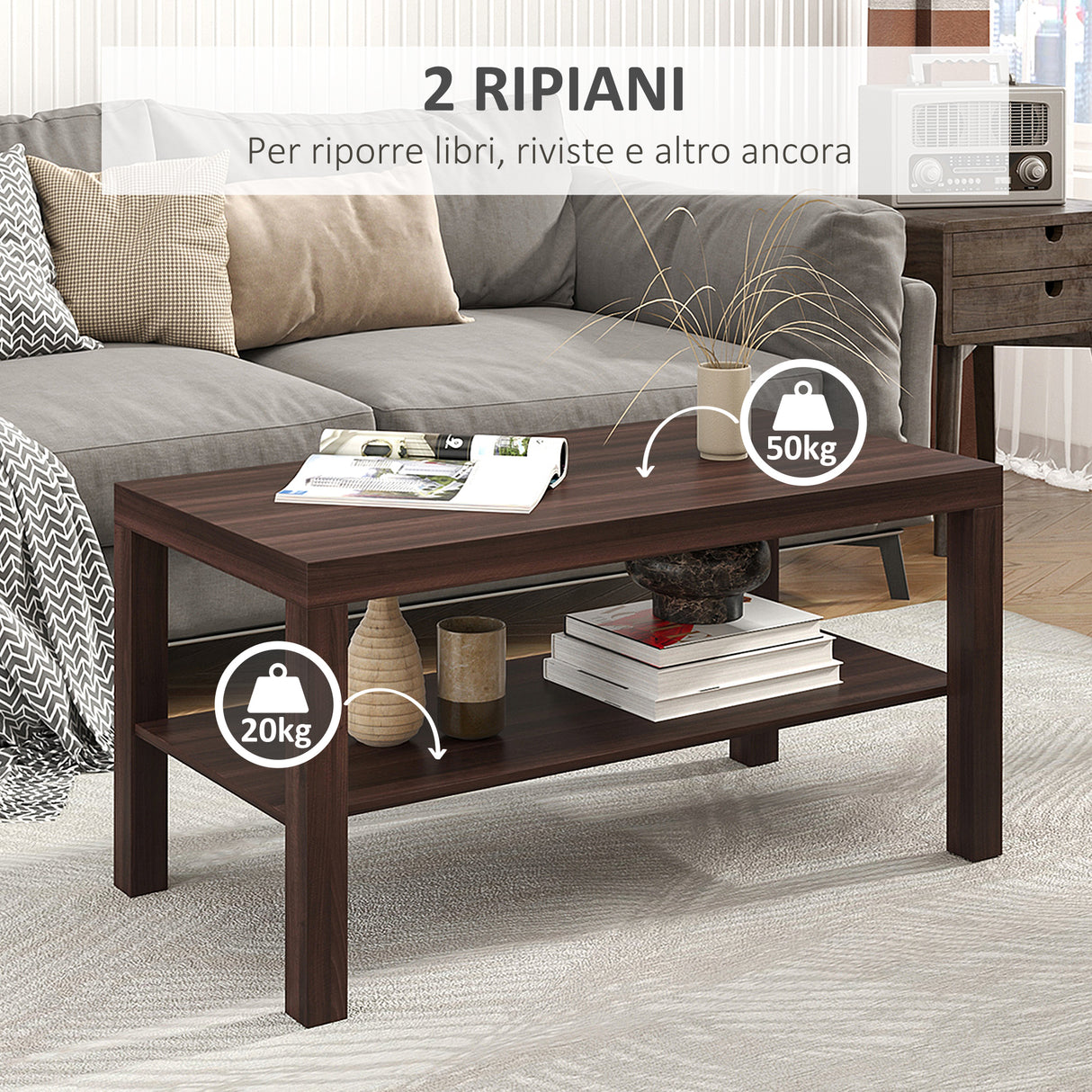 easycomfort easycomfort tavolino basso in legno da soggiorno noce 90x45x40.5cm ean 8054111845045