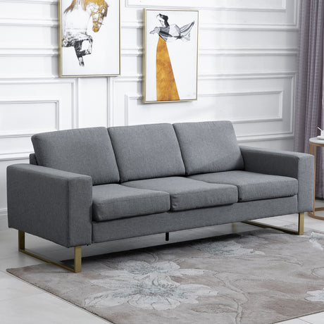 easycomfort easycomfort divano a 3 posti con cuscini in tessuto di lino grigio scuro 200x82x78cm