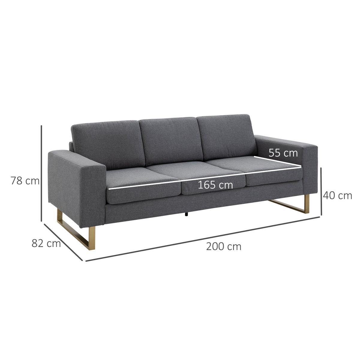 easycomfort easycomfort divano a 3 posti con cuscini in tessuto di lino grigio scuro 200x82x78cm