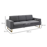 easycomfort easycomfort divano a 3 posti con cuscini in tessuto di lino grigio scuro 200x82x78cm