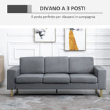 easycomfort easycomfort divano a 3 posti con cuscini in tessuto di lino grigio scuro 200x82x78cm