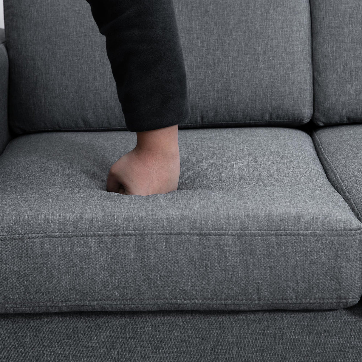 easycomfort easycomfort divano a 3 posti con cuscini in tessuto di lino grigio scuro 200x82x78cm