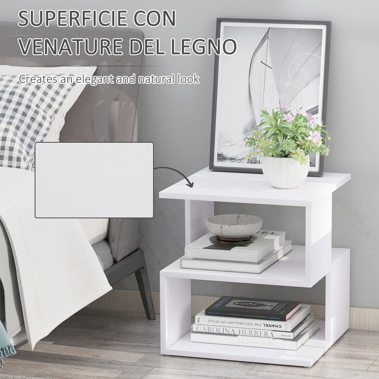 easycomfort easycomfort tavolino salotto design moderno 2 ripiani design moderno legno bianco 40x40x43cm ean 8054111841382