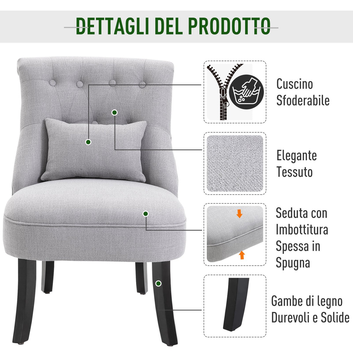easycomfort easycomfort poltroncina imbottita in legno e lino con cuscino sfoderabile grigio ean 8054144134956