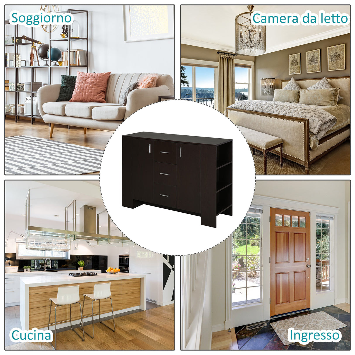 easycomfort easycomfort credenza con 2 ante 3 cassetti e 3 ripiani in legno scuro ean 8054111848381