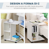 easycomfort easycomfort tavolino da salotto a c con 2 ripiani aperti e 4 ruote girevoli in truciolato 45x35x58cm bianco
