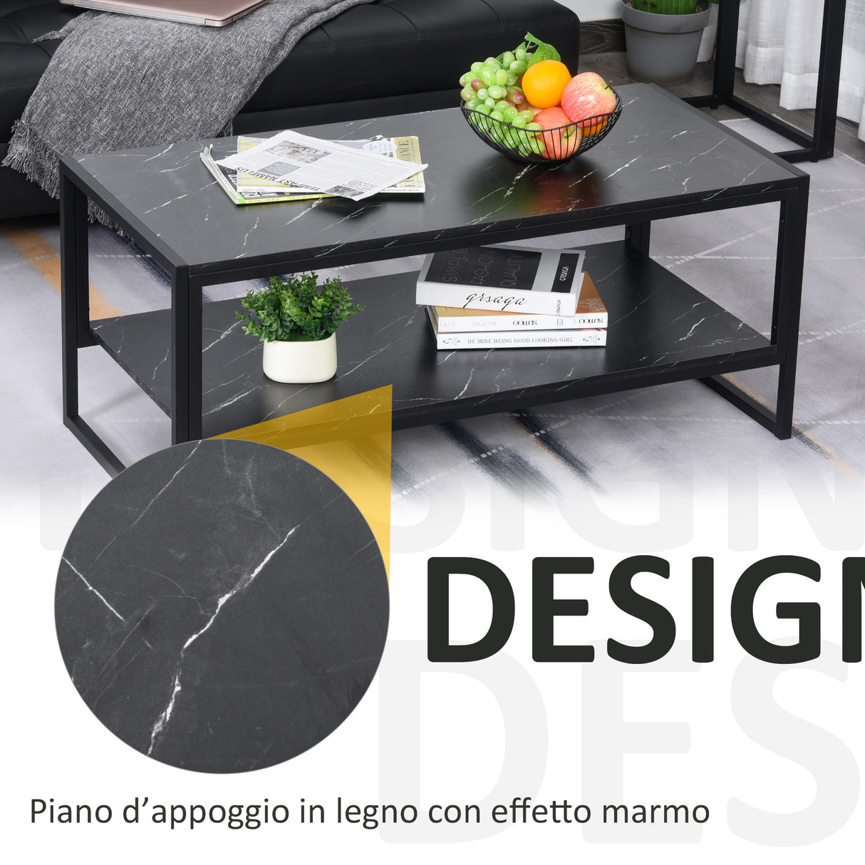 easycomfort easycomfort tavolino da caffe nero effetto marmo con ripiano inferiore ean 8054144137636