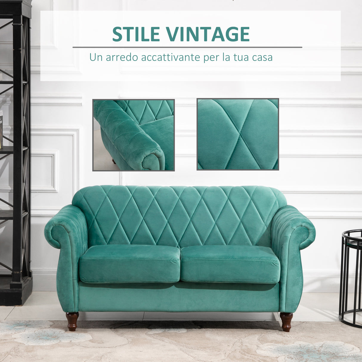 easycomfort easycomfort divano 2 posti in legno e velluto verde design vintage 148 x 72 x 76cm ean 8055776916224