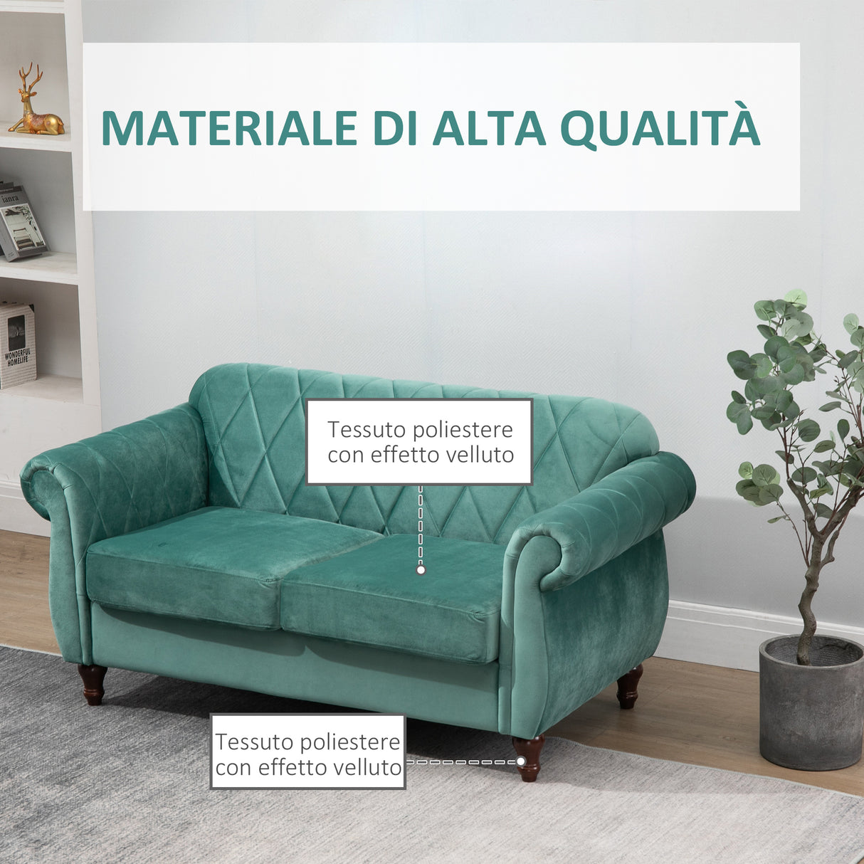 easycomfort easycomfort divano 2 posti in legno e velluto verde design vintage 148 x 72 x 76cm ean 8055776916224