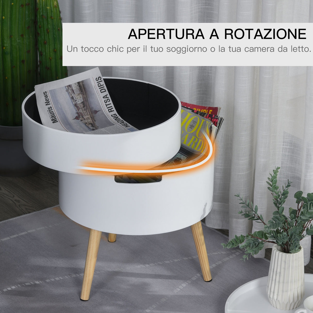 easycomfort easycomfort tavolino da caffe rotondo con apertura a rotazione e vassoio rimovibile in legno bianco ean 8054144134604