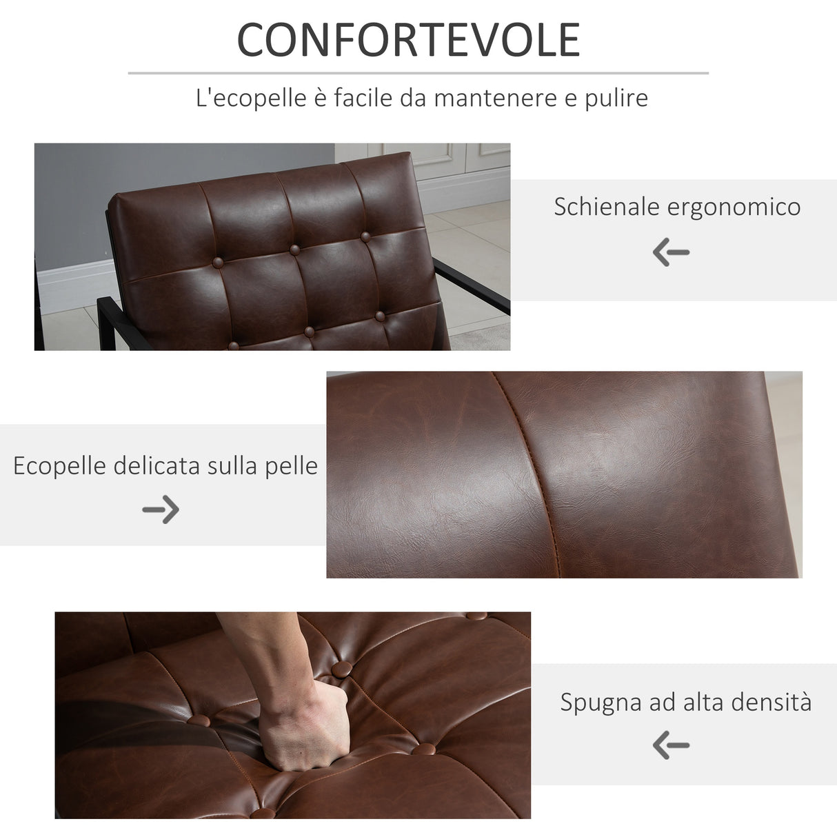 easycomfort easycomfort poltrona stile industriale trapuntata a bottoni in metallo e pu marrone