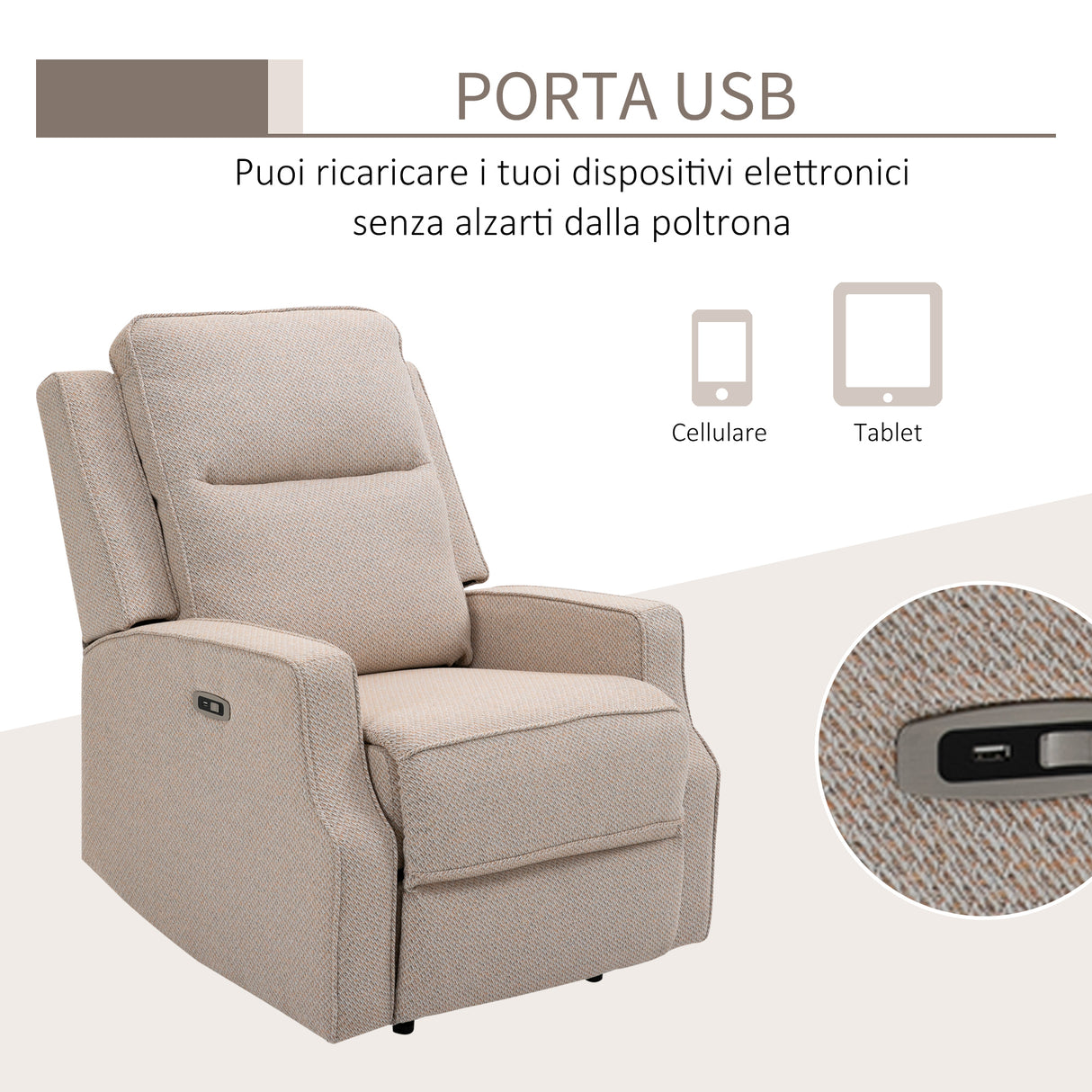 easycomfort easycomfort poltrona relax elettrica reclinabile con presa di ricarica usb beige