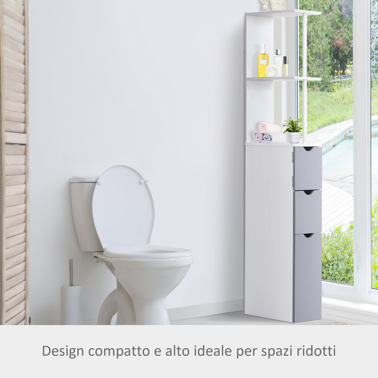 easycomfort easycomfort mobiletto a colonna da bagno salvaspazio in legno bianco e grigio 15x33x136cm ean 8054111841566