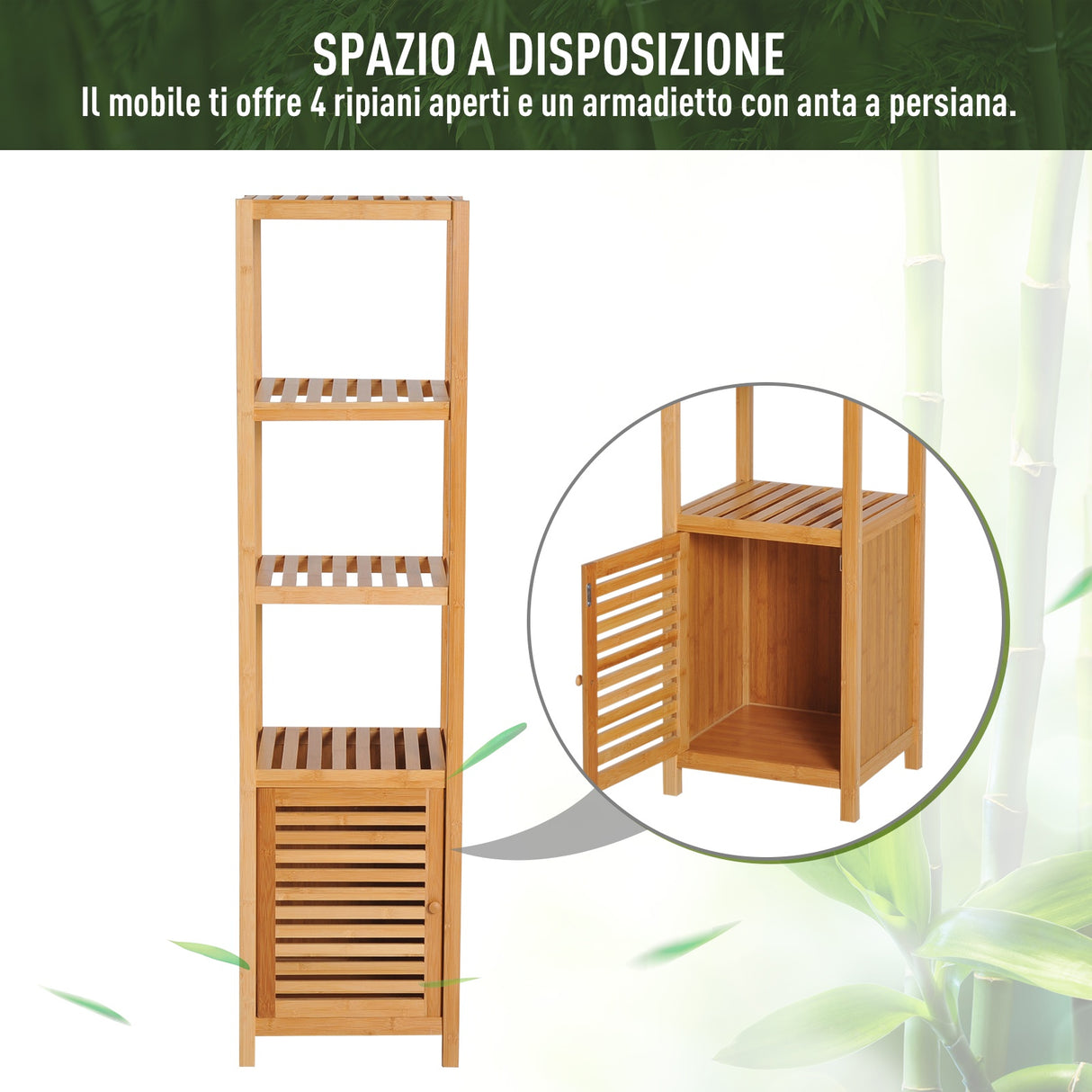 easycomfort easycomfort mobile a colonna per bagno in bambu con 4 ripiani e un armadietto 36x33x140cm ean 8054111845311