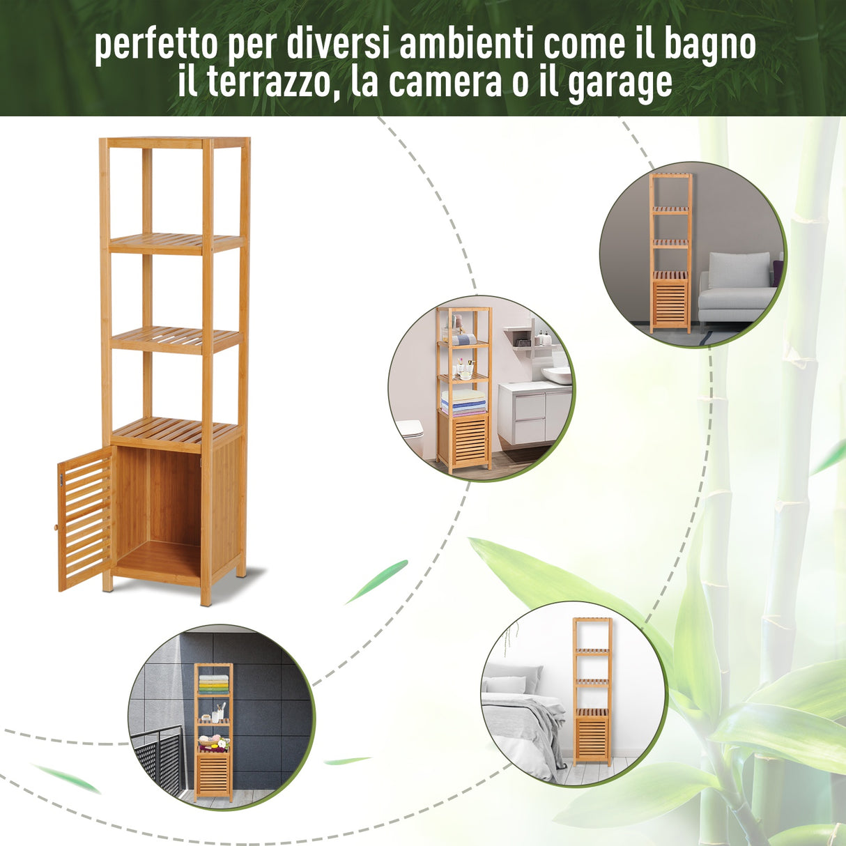 easycomfort easycomfort mobile a colonna per bagno in bambu con 4 ripiani e un armadietto 36x33x140cm ean 8054111845311