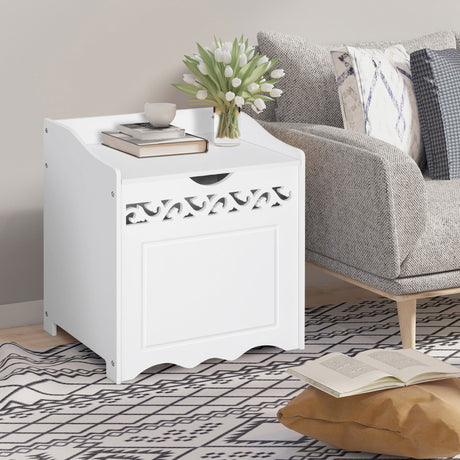 easycomfort easycomfort mobiletto in legno portabiancheria bianco con decoro intagliato 55 x 34 x 58 cm ean 8054144135076