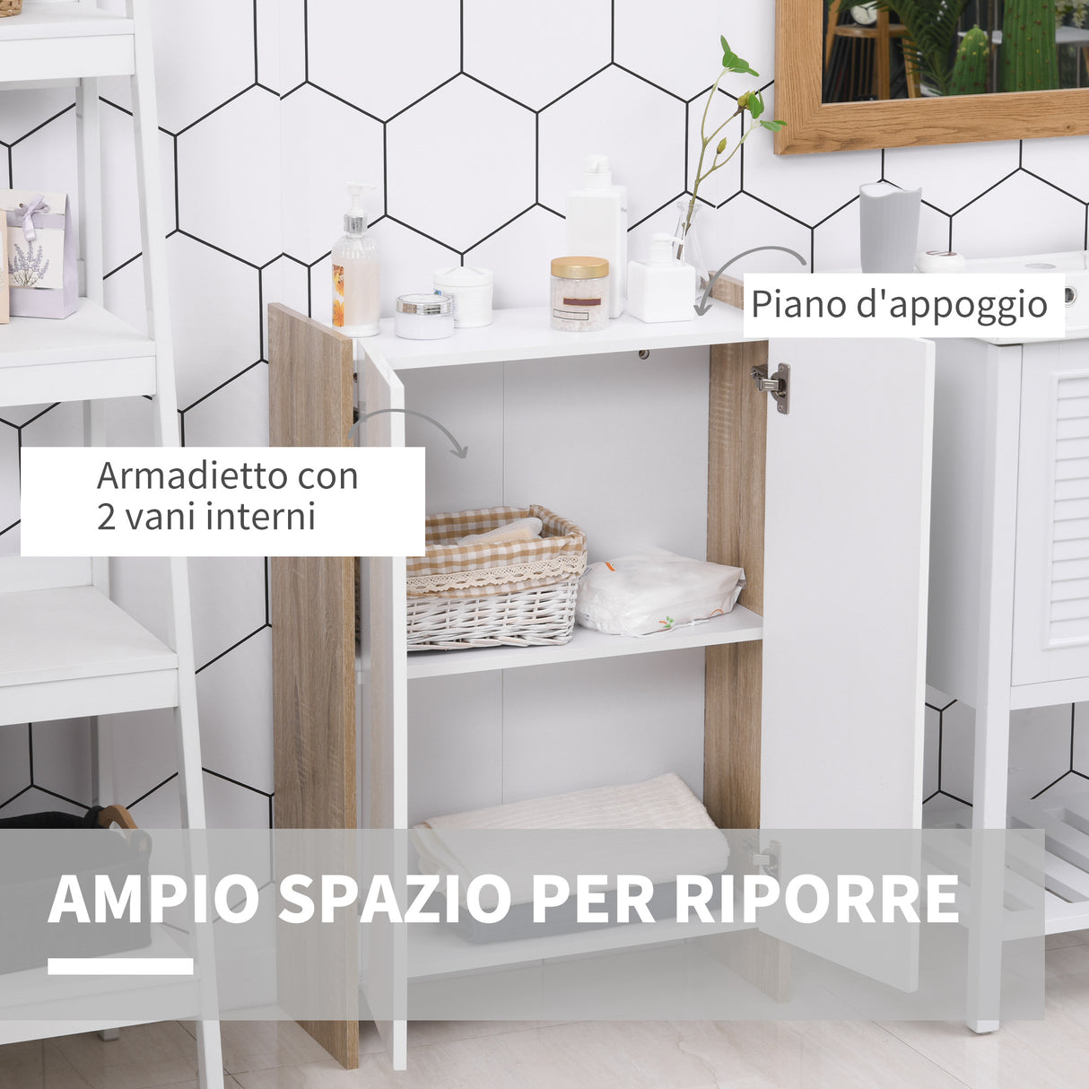 easycomfort easycomfort armadietto a due ante per ingresso bagno o camera in legno rovere e bianco ean 8054111847759