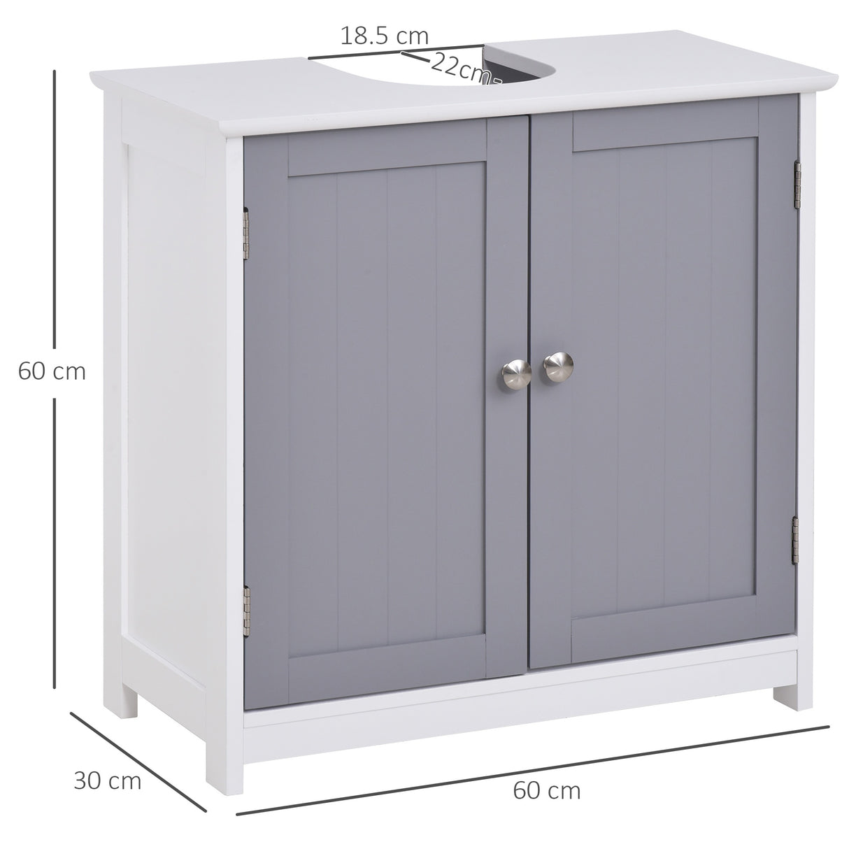 easycomfort easycomfort mobile sotto lavabo bagno con taglio a u armadietto 2 ante con mensola regolabile in mdf 60x30x60cm bianco grigio