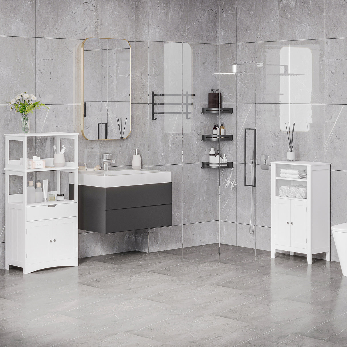 easycomfort easycomfort mobile bagno con mensole regolabili e armadietto 2 ante in legno bianco 50x30x93cm
