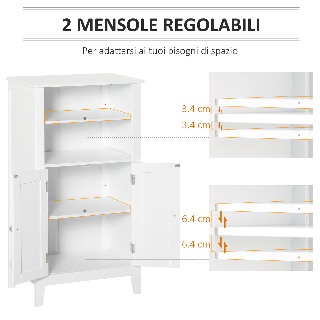 easycomfort easycomfort mobile bagno con mensole regolabili e armadietto 2 ante in legno bianco 50x30x93cm