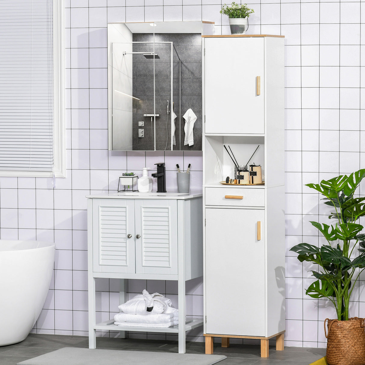 easycomfort easycomfort mobile salvaspazio bagno in legno bianco mobile a colonna con armadietti e cassetto 39x30x180cm ean 8054144139265