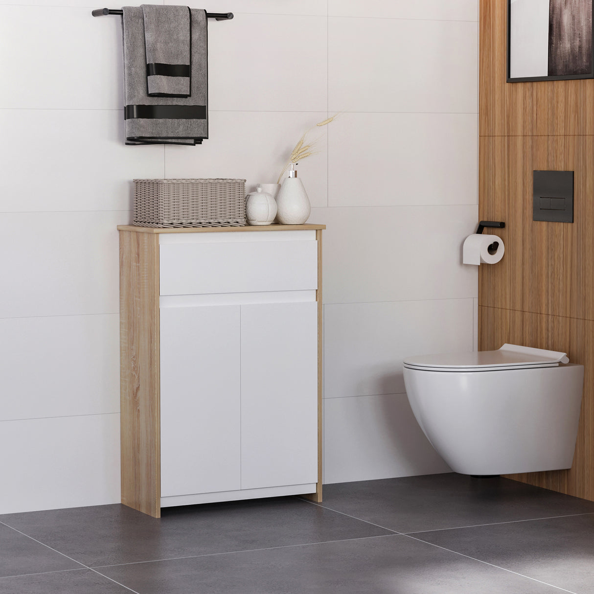 easycomfort easycomfort mobile bagno salvaspazio multiuso con cassetto legno bianco