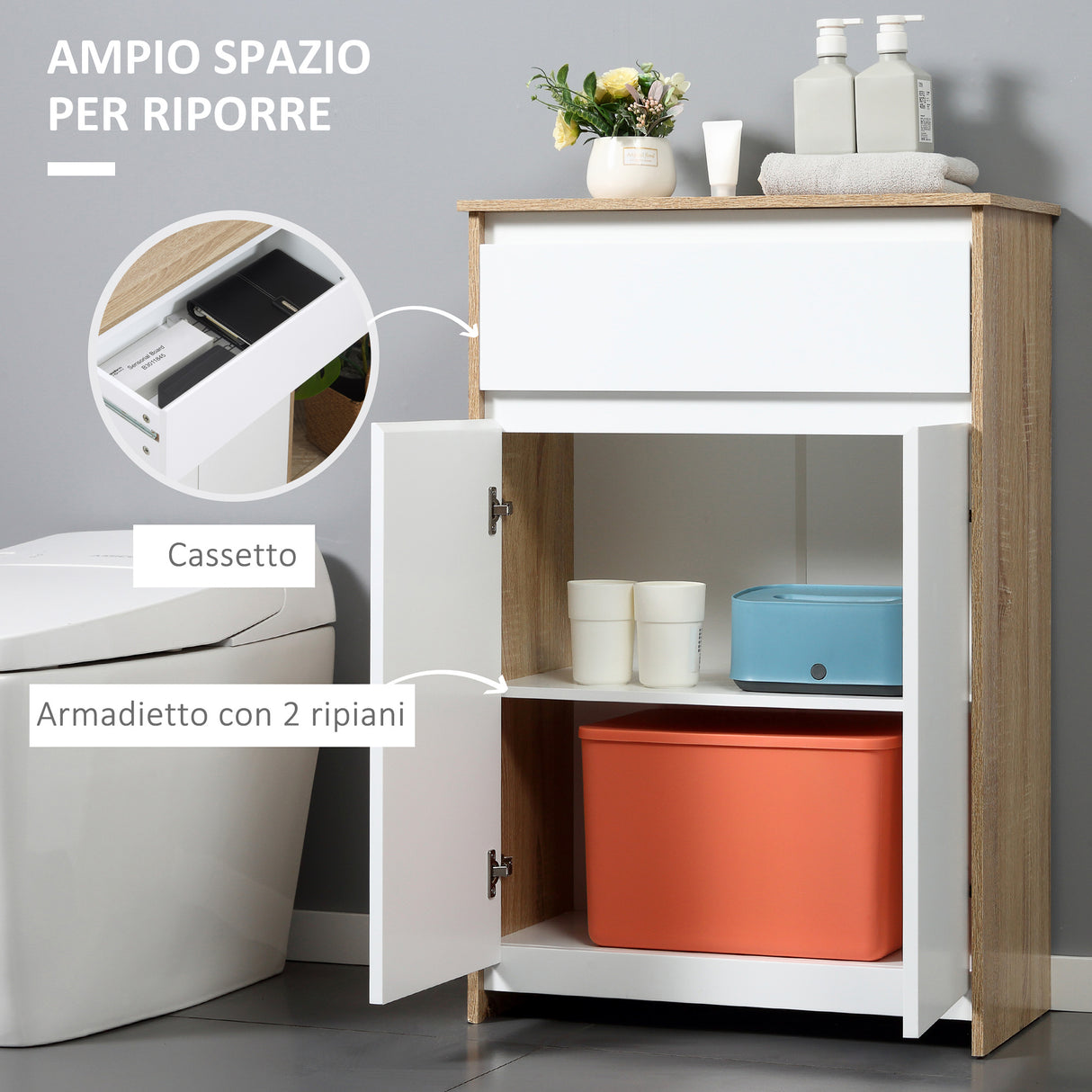 easycomfort easycomfort mobile bagno salvaspazio multiuso con cassetto legno bianco