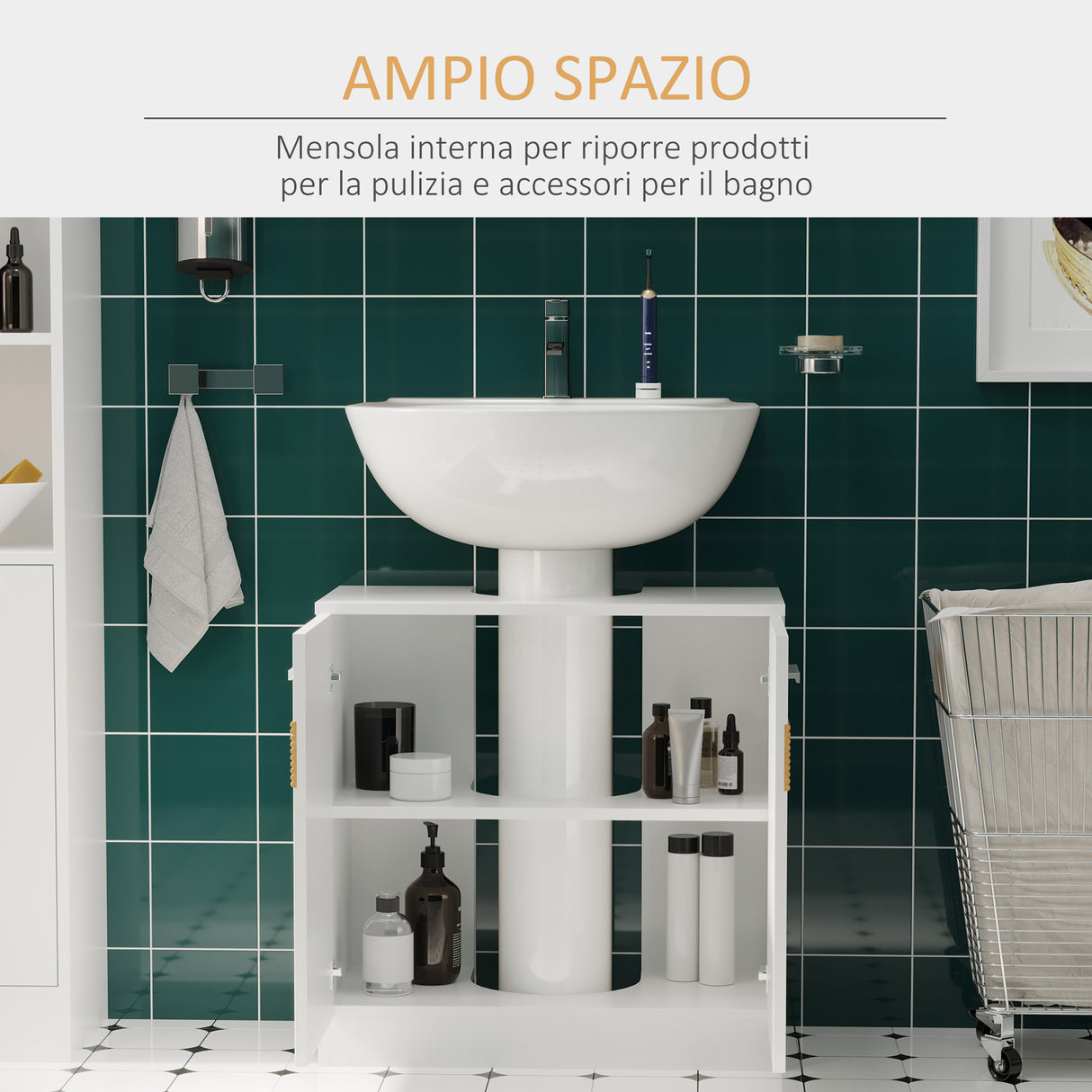 easycomfort easycomfort mobile sotto lavabo bagno mobiletto bagno sottolavandino con antine in legno 60x30x60.5cm bianco