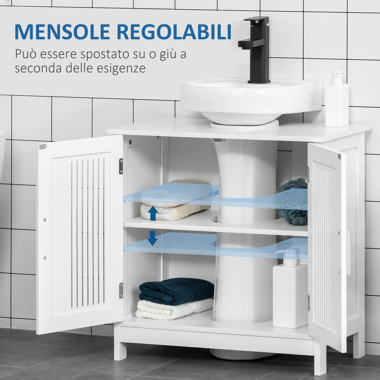 easycomfort easycomfort mobiletto da bagno sottolavabo a 2 ante in mdf salvaspazio con ripiani regolabili 60x30x60cm bianco
