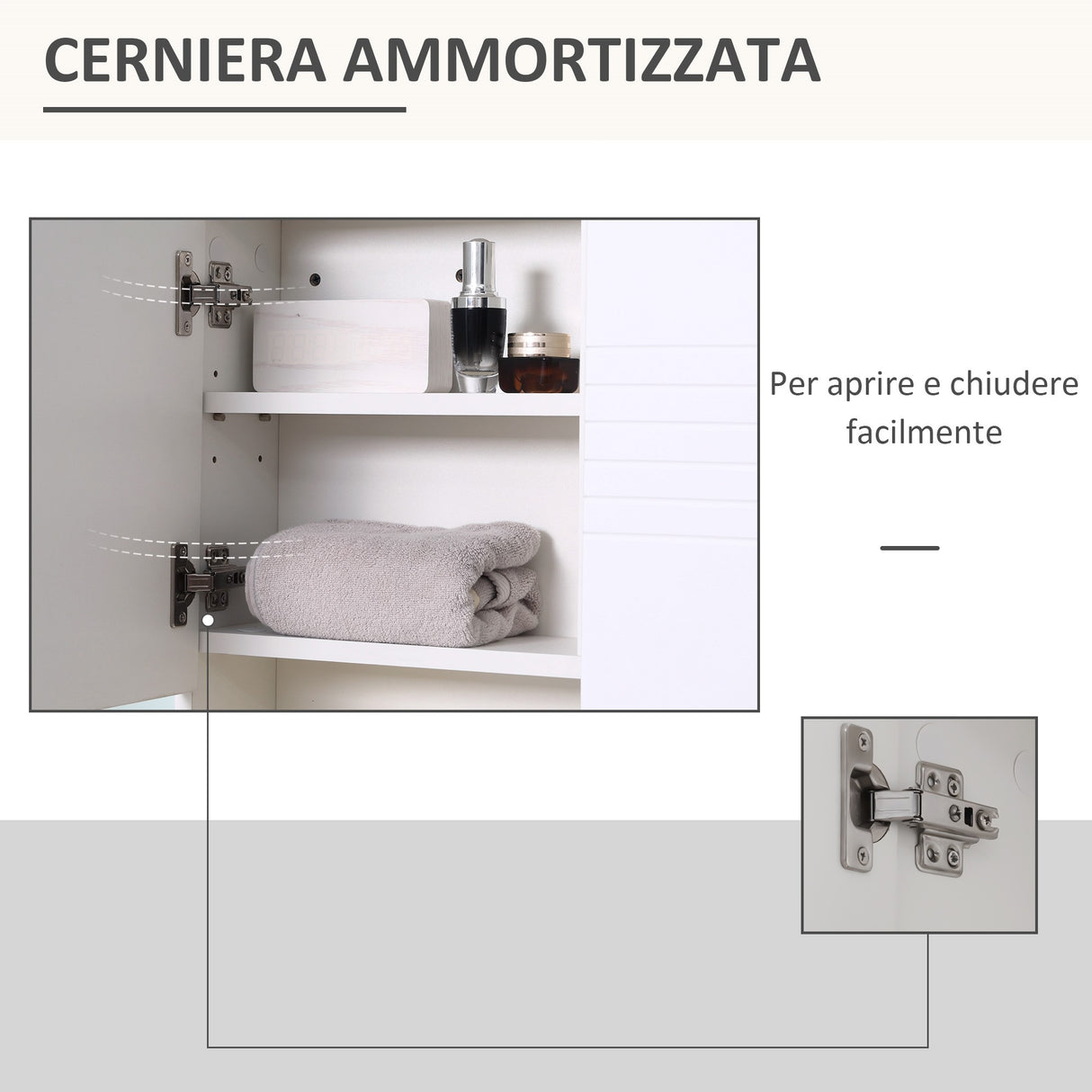 easycomfort easycomfort mobiletto bagno pensile con specchiera e ripiani regolabili 54x15x55cm bianco