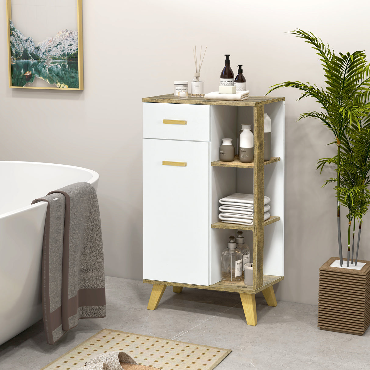 easycomfort easycomfort mobile bagno moderno con armadietto cassetto e ripiani in legno 50x30x89cm bianco