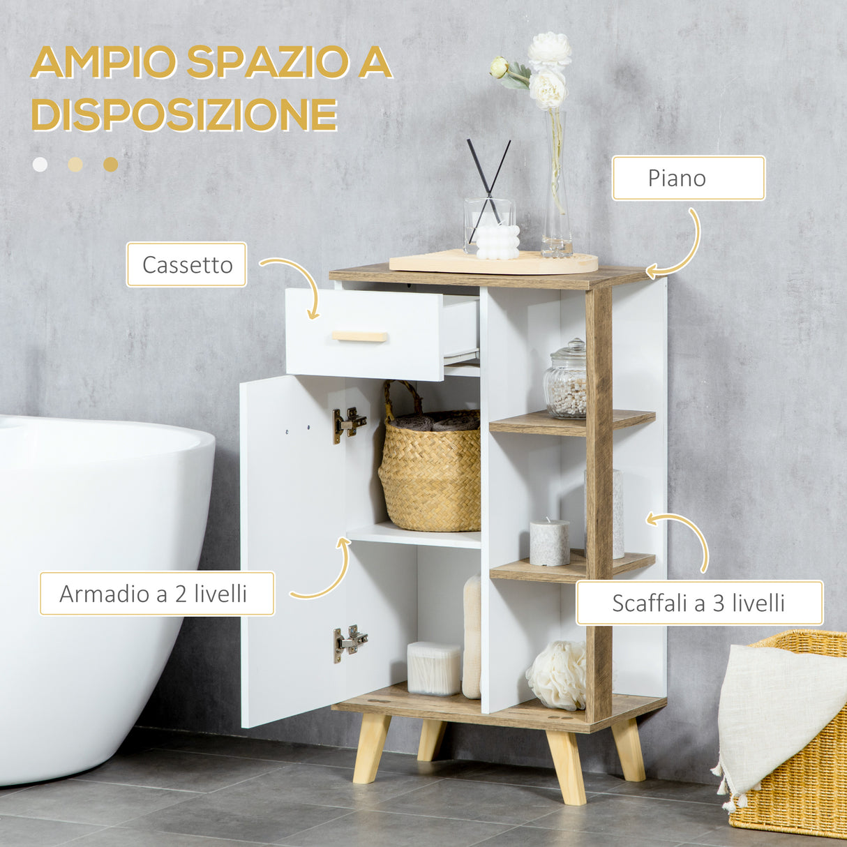 easycomfort easycomfort mobile bagno moderno con armadietto cassetto e ripiani in legno 50x30x89cm bianco