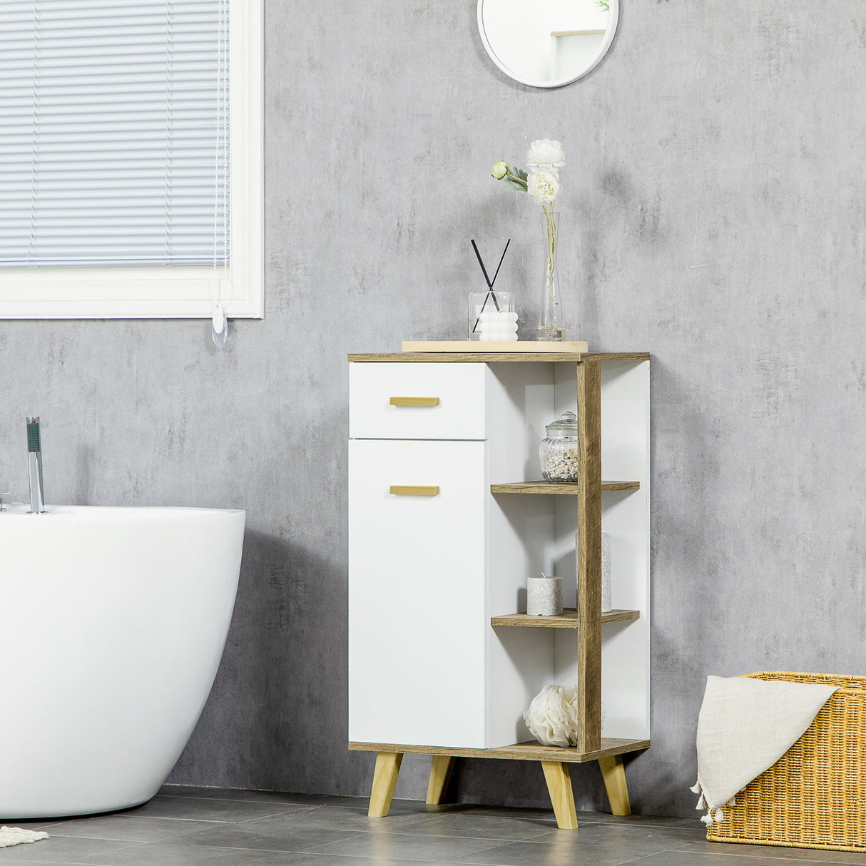 easycomfort easycomfort mobile bagno moderno con armadietto cassetto e ripiani in legno 50x30x89cm bianco