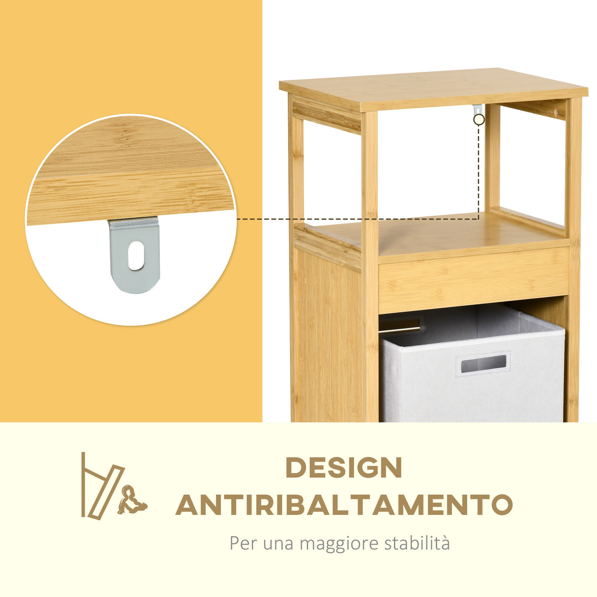 easycomfort easycomfort mobiletto bagno con cesto multiuso per bucato e giocattoli in mdf e bambu 40x30x86 5cm