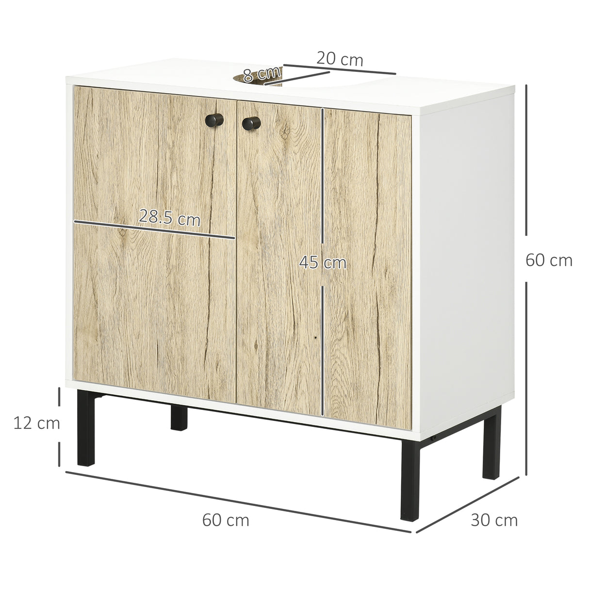 easycomfort easycomfort mobile bagno sotto lavabo a 2 ante con ripiano interno in truciolato e acciaio 60x30x60 cm bianco e rovere