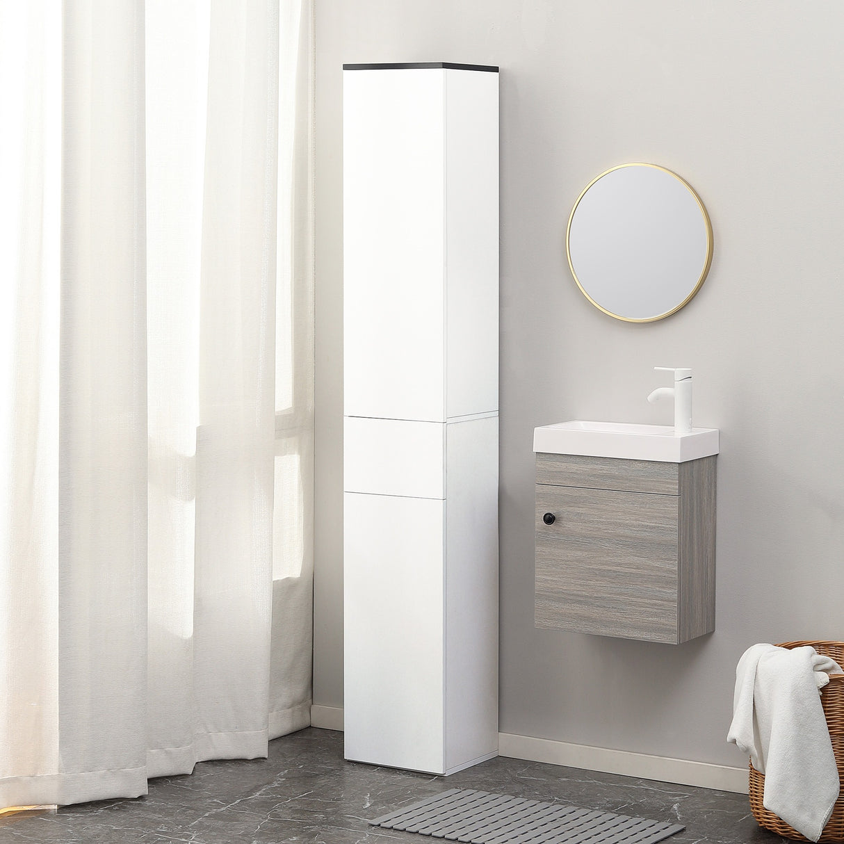 easycomfort easycomfort mobile bagno con ripiano regolabile 2 ripiani chiusi e un cassetto in legno 30x28x180 cm bianco
