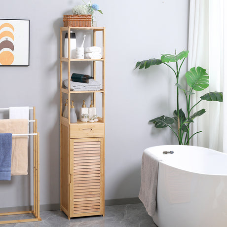 easycomfort easycomfort mobile bagno alto in bambu con 3 ripiani aperti un cassetto e un armadietto 32x30x163 cm color legno