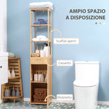 easycomfort easycomfort mobile bagno alto in bambu con 3 ripiani aperti un cassetto e un armadietto 32x30x163 cm color legno