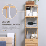 easycomfort easycomfort mobile bagno alto in bambu con 3 ripiani aperti un cassetto e un armadietto 32x30x163 cm color legno