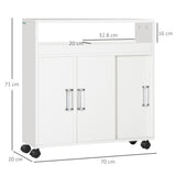 easycomfort easycomfort mobiletto bagno con porte scorrevoli ripiano regolabile e 4 ruote in truciolato e lega di alluminio 70x20x71cm bianco