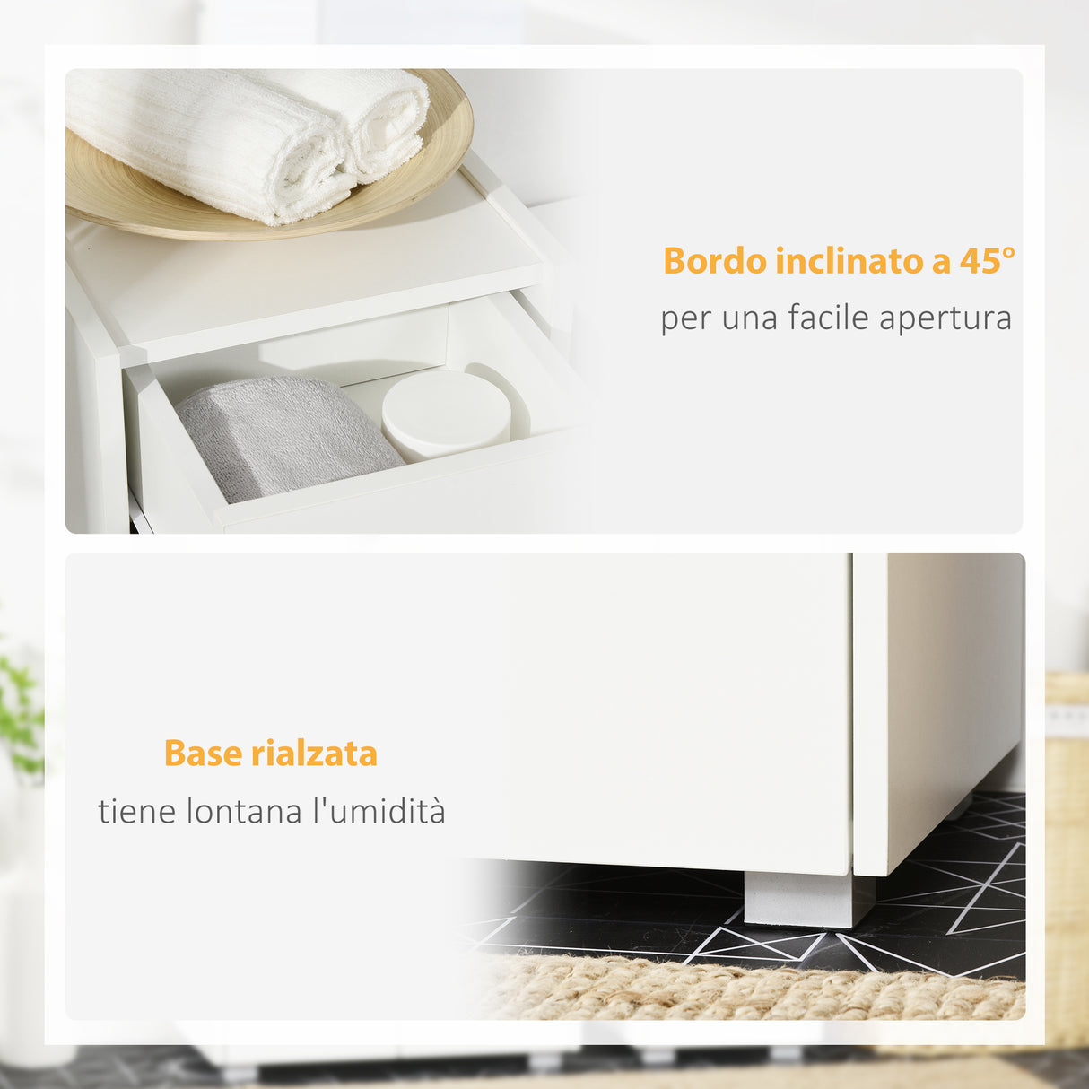 easycomfort easycomfort mobiletto bagno con cassetto e armadietto con mensola regolabile in legno 30x33x88cm bianco