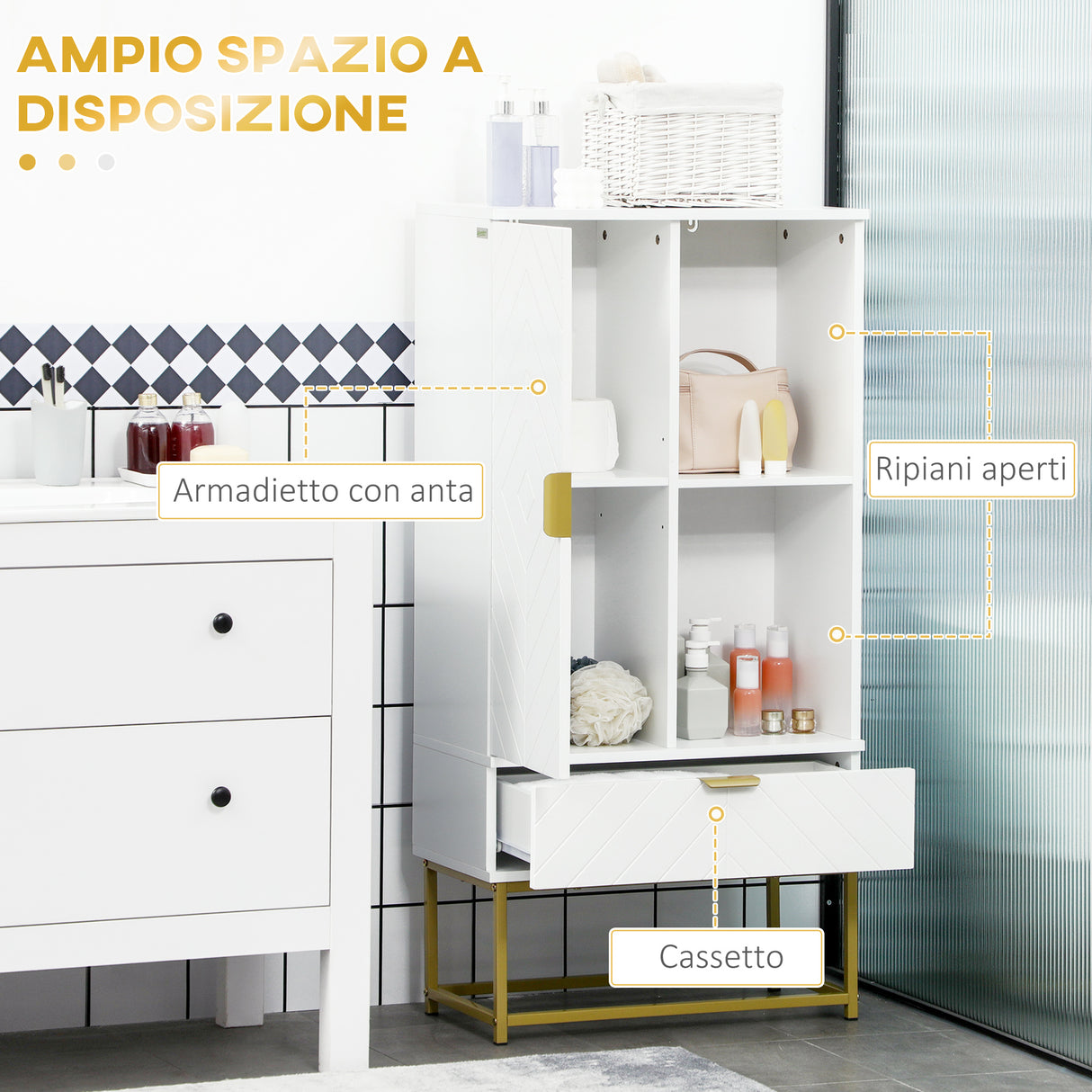 easycomfort easycomfort mobiletto bagno moderno con armadietto cassetto e mensola regolabile 60x30x120cm bianco
