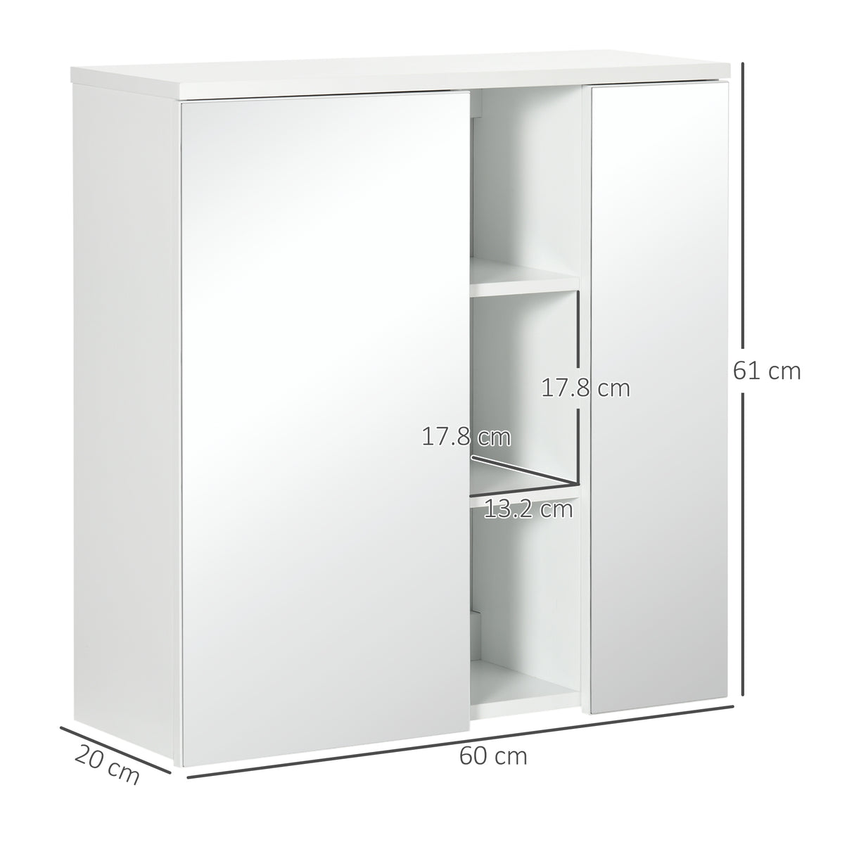 easycomfort easycomfort armadietto specchiera bagno 2 ante con ripiani aperti e mensole regolabili 60x20x61cm bianco