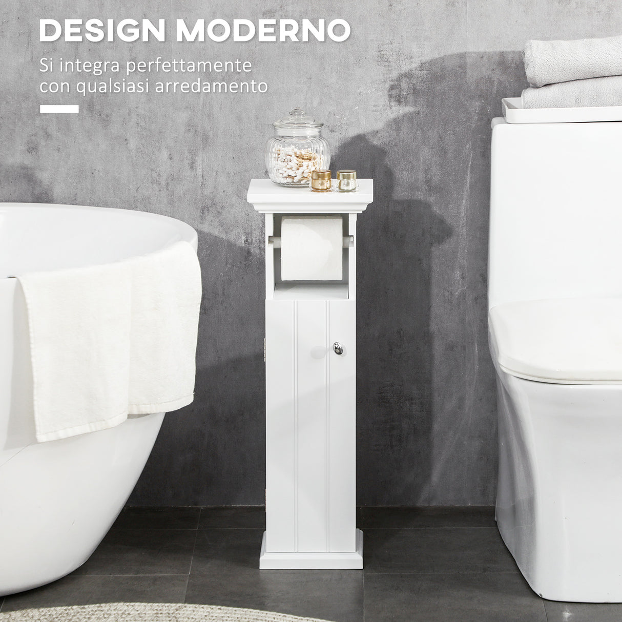 easycomfort easycomfort mobile bagno con porta carta igienica e armadietto in legno mdf 21 5x17 8x66 5cm bianco