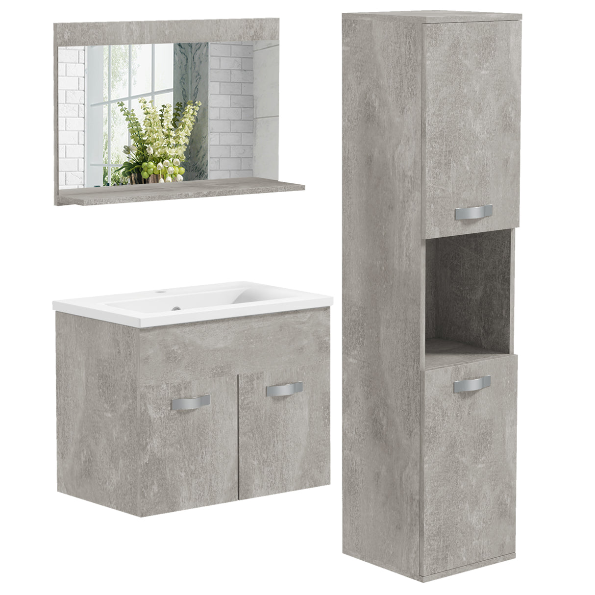 easycomfort easycomfort set mobili bagno con mobile lavabo 60cm e lavandino in ceramica colonna bagno e specchiera grigio