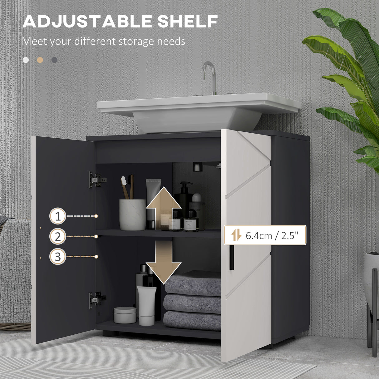 easycomfort easycomfort mobile sottolavabo bagno in legno con armadietto 2 ante 60x30x60cm grigio